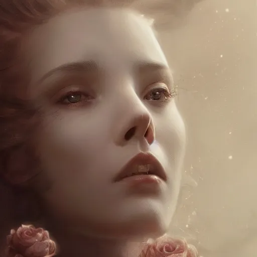 Image similar to portrait of a woman, white horse, roses, dreamy, fantasy, pain, intricate, elegant, highly detailed, digital painting, artstation, concept art, matte, sharp focus, illustration, octane render, unreal engine, art by aenaluck and roberto ferri and greg rutkowski, epic fantasy, digital painting