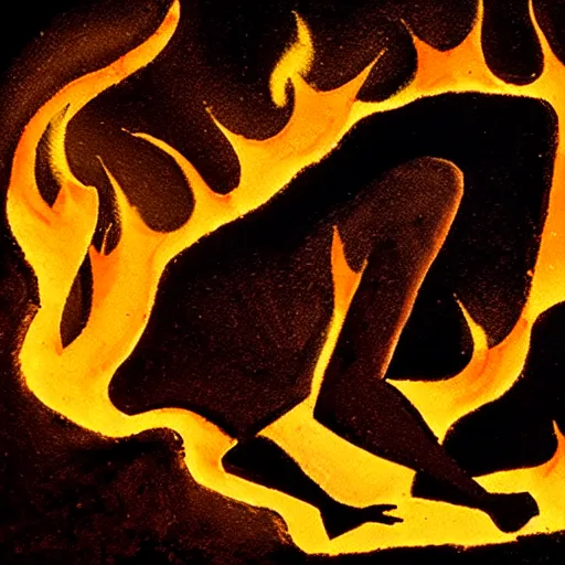 Image similar to paleolithic cave painting, illuminated by fire