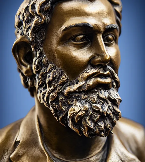 Prompt: a 4 k photorealistic photo medium shot of a bronze statue of a man with a beard.