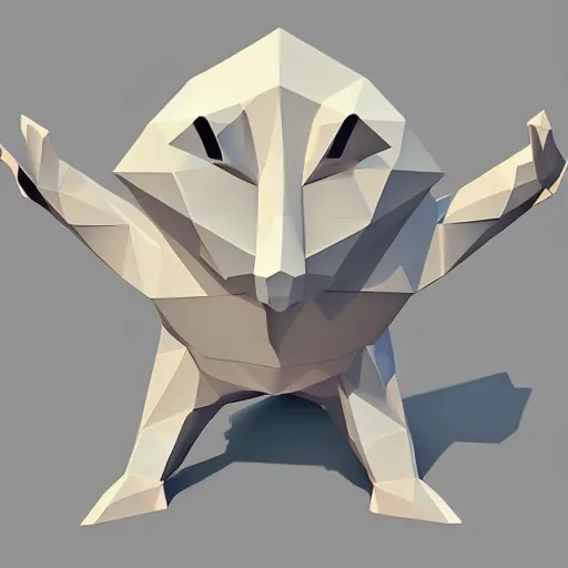 Image similar to a low poly creature inviting you into its house