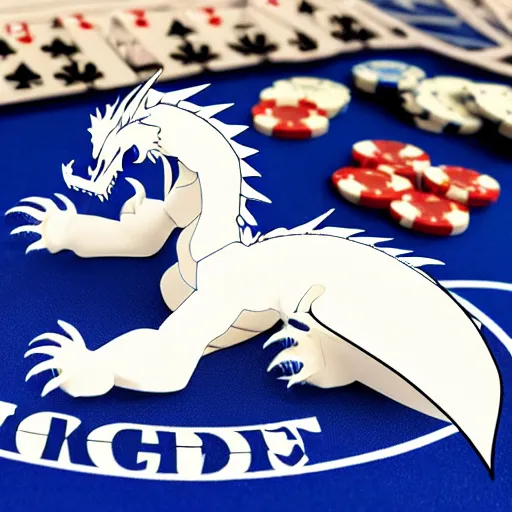 Image similar to blue eyes white dragon sitting on a poker table with exodia