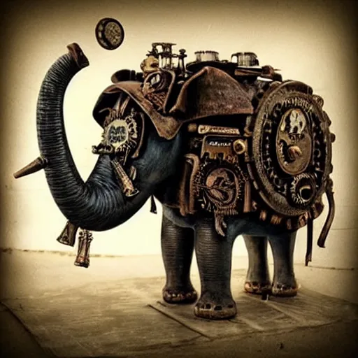 Image similar to steampunk realistic war Elephant