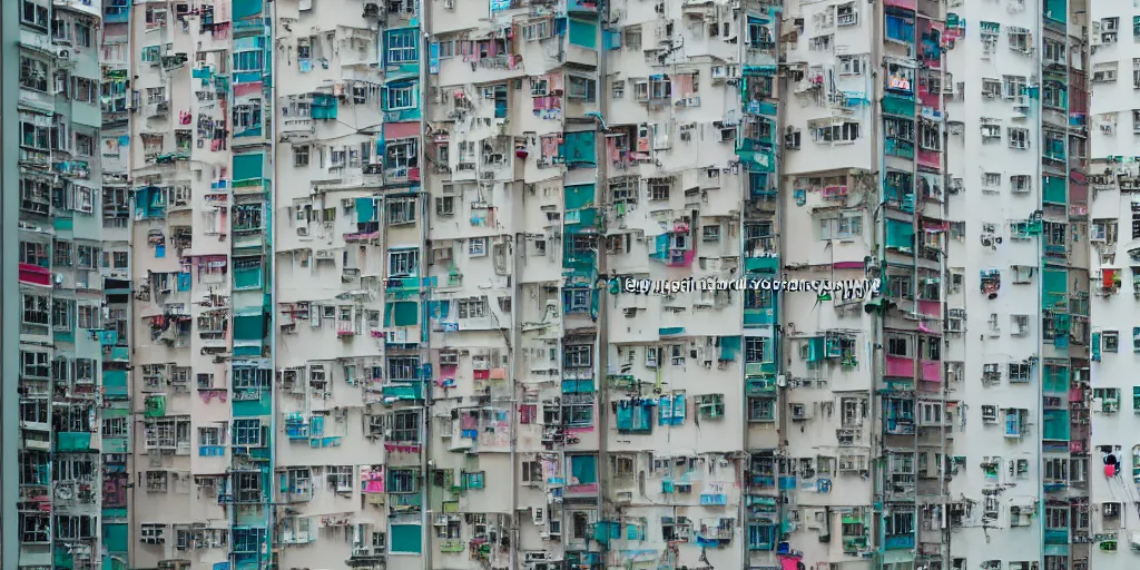 Image similar to hong kong apartment complex wall with ac units, laundry lines, balconies, photography