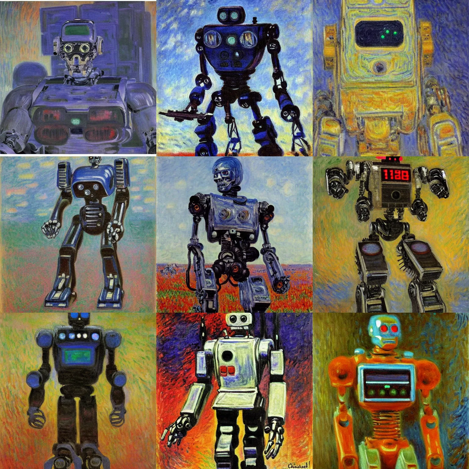 Prompt: painting of a terminator killer robot by claude monet
