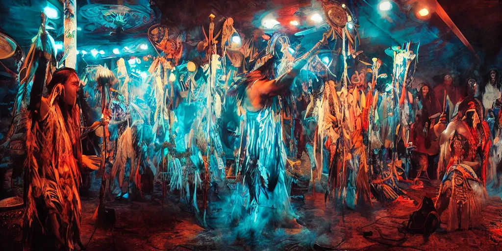 Image similar to of Native American shaman drumming by Liam Wong and Boris Vallejo