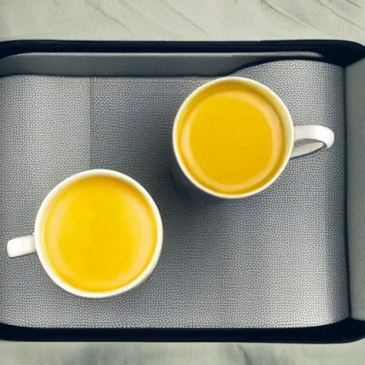 Image similar to yellow coffee mug, mugs surface is similar to a rimowa aluminium suitcase, mug is full of steaming coffee