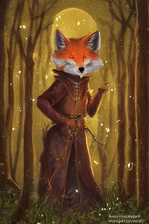 Prompt: a medieval anthropomorphic fox in a forest at night with fireflies, trending on artstation, furry art, by kawacy, night lighting, digital art, dreamy, bokeh, trending on furaffinity!!!