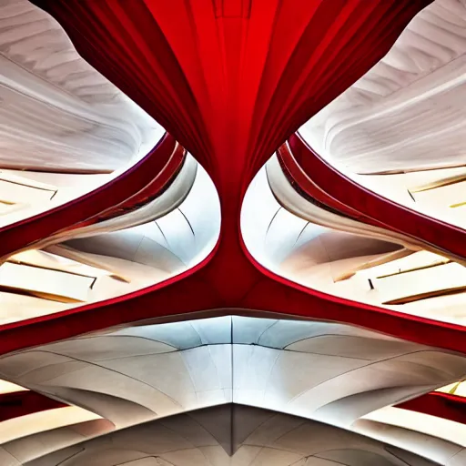 Prompt: futuristic lotus temple space station with gold, red and white marble panels, by santiago calatrava, intricate contemporary architecture, photo journalism, photography, cinematic, national geographic photoshoot