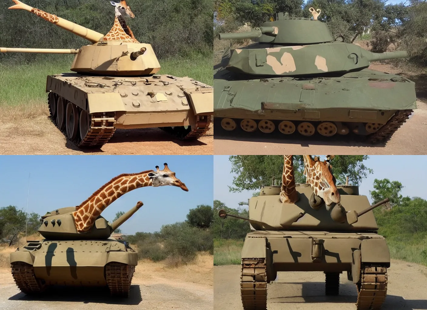 Prompt: tank in the shape!!! of giraffe with giraffe head