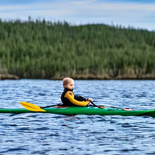 Prompt: happy baby seal kayaking