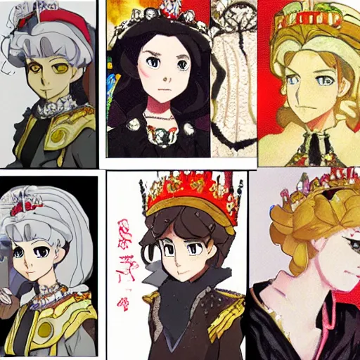 Image similar to Queen Elizabeth II Anime Character Study concept art