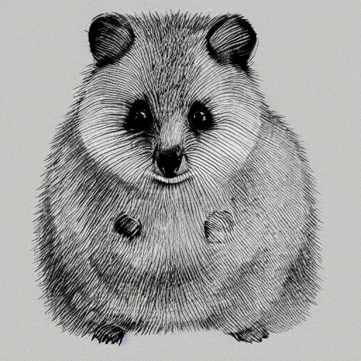 Image similar to monochromatic illustration of a happy quokka, one line, line drawing, unbroken, minimalist