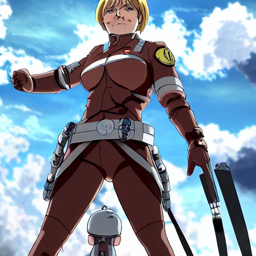 Prompt: Angela Merkel as a titan from the anime 'Attack on Titan', 4K digital artwork trending on artstation