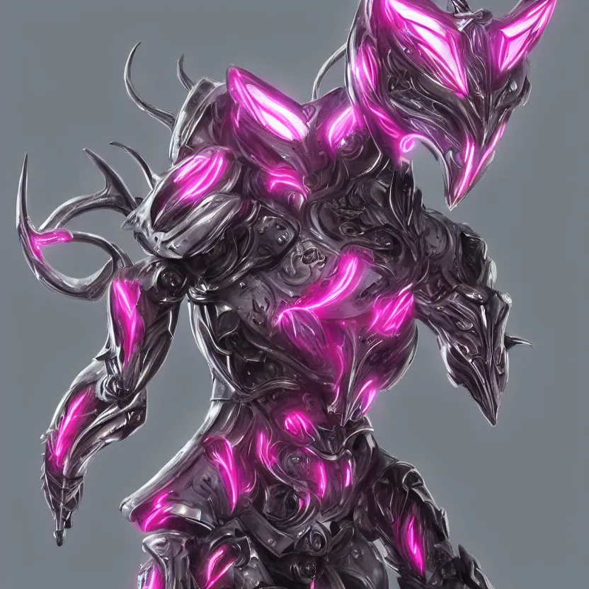 Image similar to highly detailed exquisite fanart, of a beautiful female warframe, but as an anthropomorphic elegant robot female dragon, shiny and smooth off-white plated armor engraved, robot dragon head with glowing eyes, Fuchsia skin beneath the armor, sharp claws, long sleek tail behind, robot dragon hands and feet, standing elegant pose, close-up shot, full body shot, epic cinematic shot, professional digital art, high end digital art, singular, realistic, DeviantArt, artstation, Furaffinity, 8k HD render, epic lighting, depth of field