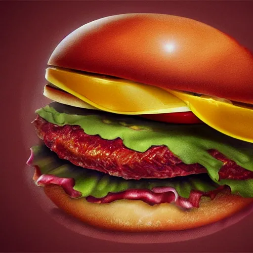 Image similar to ultra detailed kevin bacon on a slice of bacon in a hamburger rendered by octane digital painting inspired by arcimboldo