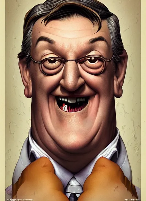 Prompt: lovecraftian portrait of happy stephen fry, pixar style, by tristan eaton stanley artgerm and tom bagshaw