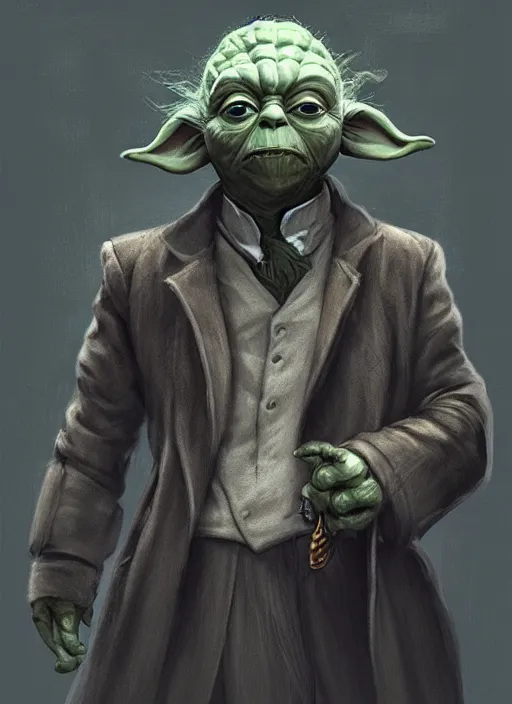 Image similar to Yoda wearing a Peaky Blinders suit and a flat cap, elegant, digital painting, concept art, smooth, sharp focus, illustration, from StarCraft by Ruan Jia and Mandy Jurgens and Artgerm and William-Adolphe Bouguerea