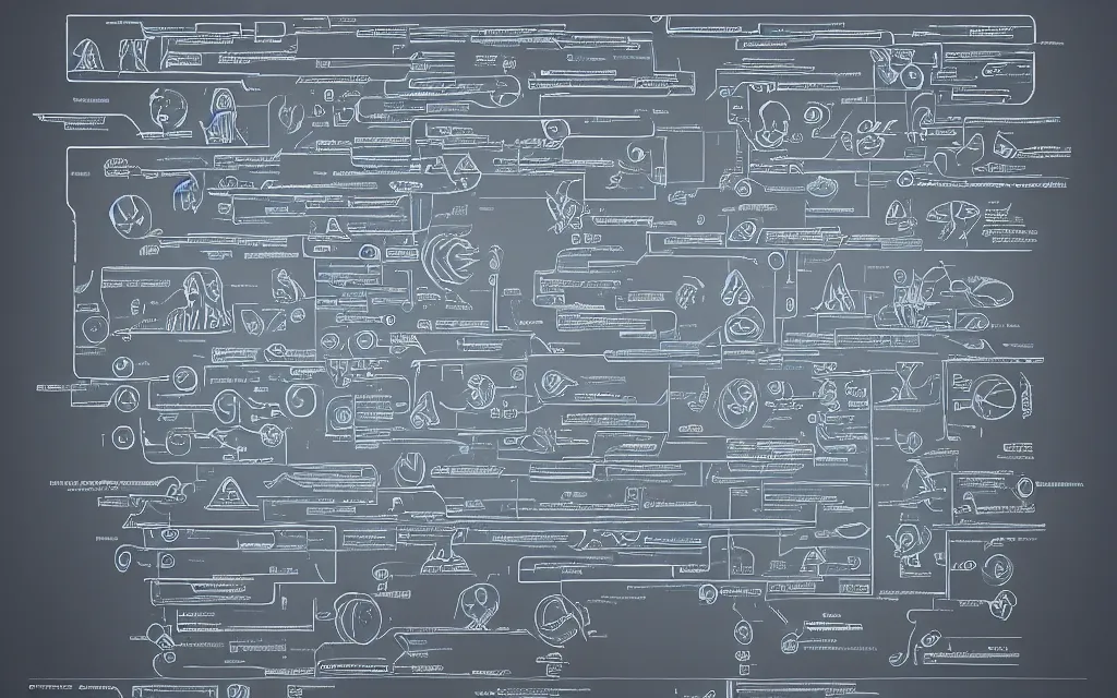 Image similar to alien glyphs hierarchical outline diagram by jayden hansen, well designed futuristic software user interface for movie, great composition and information design, concept art, cinematic, trending on artstation, 4 k