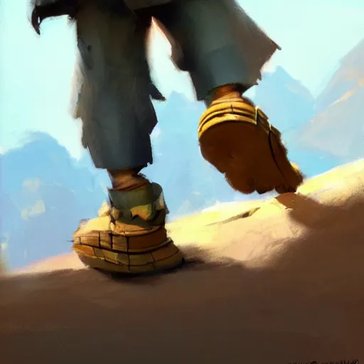 Image similar to a concept art of a well used flip flops for walking in the mountain, by Craig mullins, Steve Purcell, Ralph McQuarrie centered image, no background