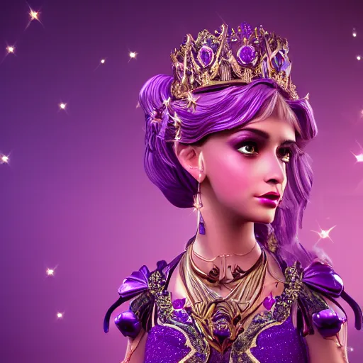 Image similar to portrait princess of amethyst, glowing, ornate and intricate purple jewelry, jaw dropping beauty, glowing background lighting, purple accent lighting, hyper detailed, fairy tale, 4 k octane render