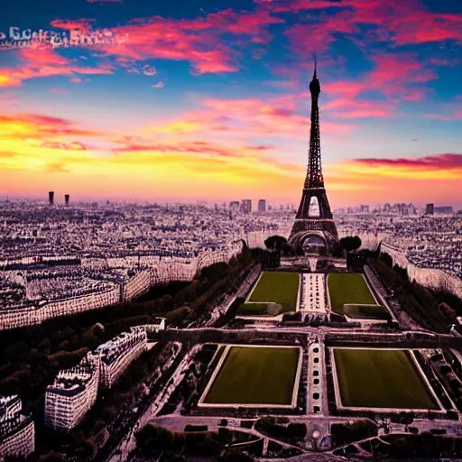 Image similar to flying dragon over the eiffel tower, paris, sunset