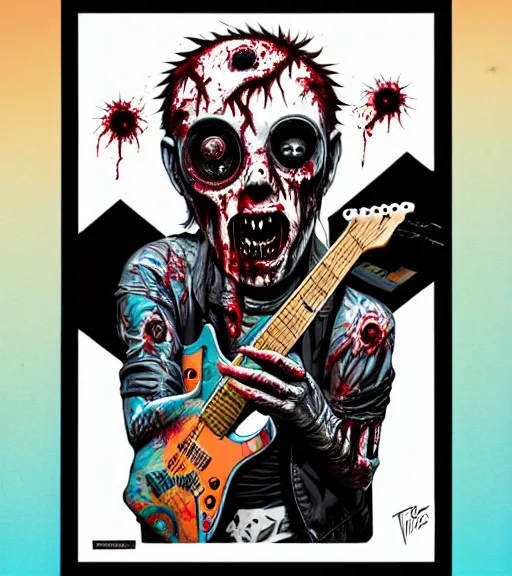 Image similar to a zombie punk rocker playing electric guitar, tristan eaton, victo ngai, artgerm, rhads, ross draws