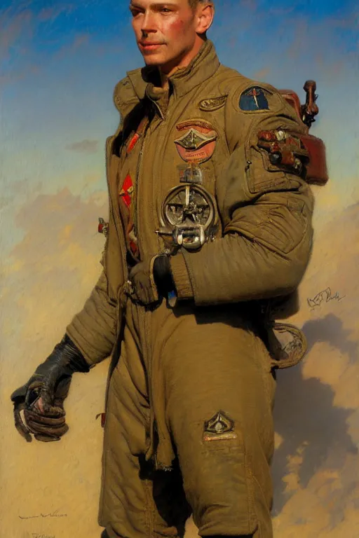 Image similar to full body portrait of a bomber pilot, highly detailed painting by gaston bussiere, craig mullins, j. c. leyendecker 8 k