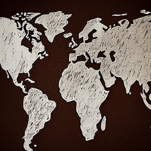 Prompt: Photo of the world map drawn in a cup of coffee, coffe shop background, award-winning, artstation, digital art, epic lighting