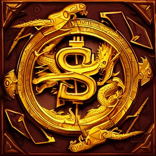 Image similar to golden dragon, bitcoin symbols, in the style of Greg Rutkowski, hearthstone artwork