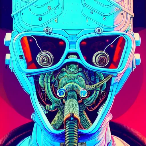 Image similar to highly detailed intricate masterpiece portrait painting of a cyberpunk scientist, sharp focus, award - winning, trending on artstation. josan gonzales moebius deathburger