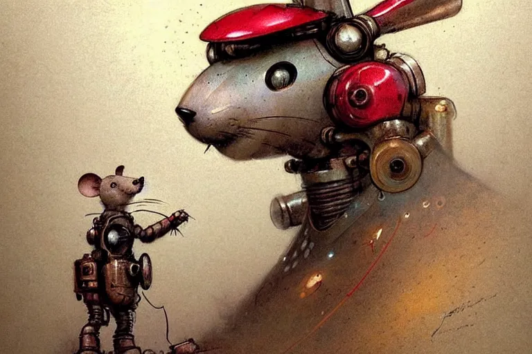 Prompt: adventurer ( ( ( ( ( 1 9 5 0 s retro future robot mouse tunneling boring machine. muted colors. ) ) ) ) ) by jean baptiste monge!!!!!!!!!!!!!!!!!!!!!!!!! chrome red