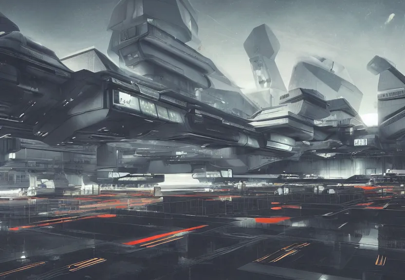 prompthunt: a minimalist scifi brutalist maschinen krieger robot factory at  the golden hour with columns of steam, ilm, beeple, star citizen halo, mass  effect, bladerunner, elysium