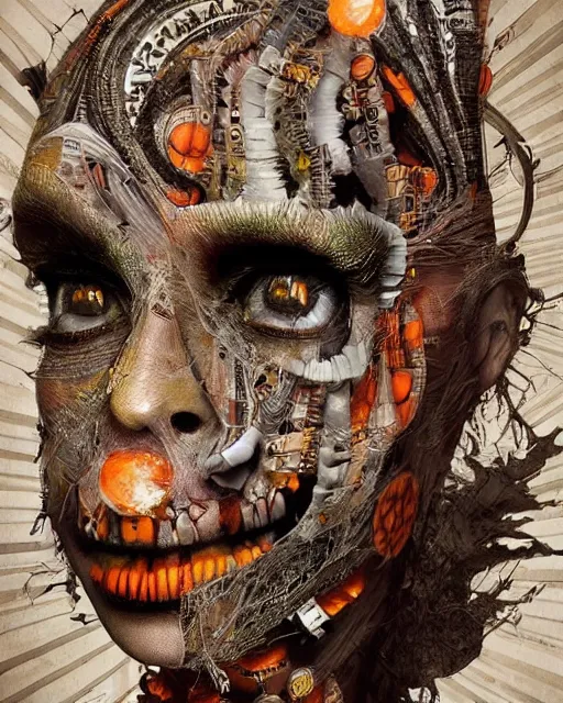 Prompt: halloween mummy themed surrealist art in the styles of igor morski, jim warren, and a tim burton film, intricate, hyperrealistic, accurate facial details, volumetric lighting