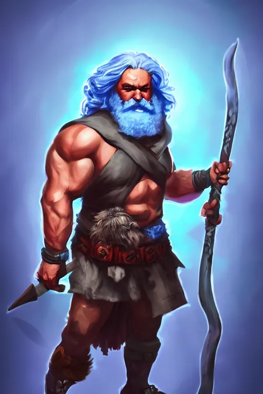 Image similar to character portrait of buff barbarian karl marx with shining blue body painting, dungeons and dragons cover artwork, dynamic composition, dramatic lighting, trending on artstation, award winning art, stylized painting, concept art, 4 k, 8 k