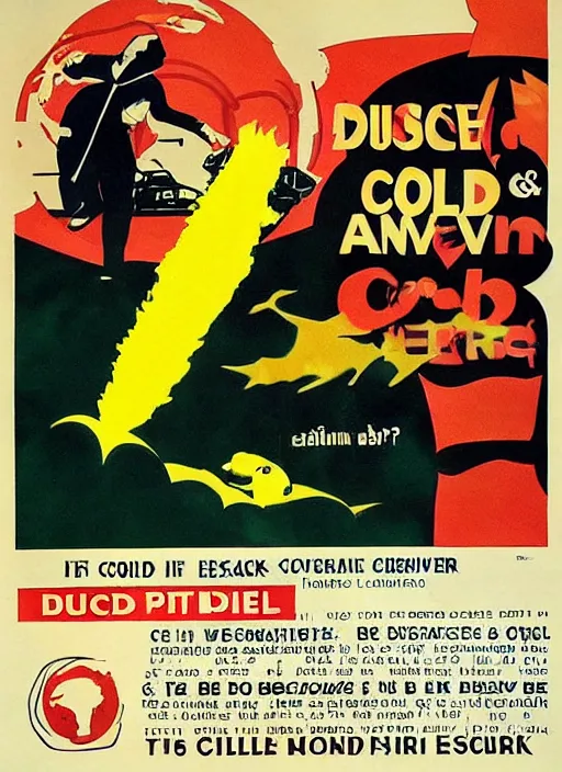 Prompt: cold war civil defense poster teaching survival secrets for atomic attacks, duck and cover with bert the turtle,