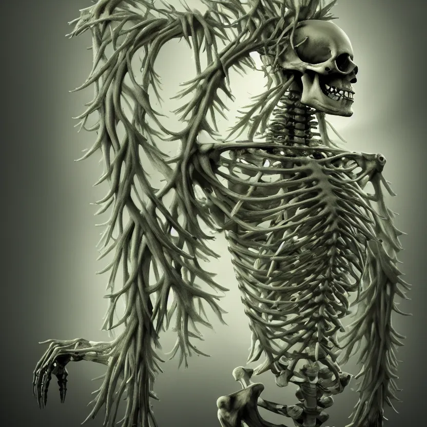 Image similar to a human skeleton slowly transforming into a cactus, matte oil painting, concept art, dnd, clear, crisp, sharp, bones, eldritch succulent, award - winning, extremely detailed, 4 k, 8 k