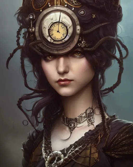 Prompt: dark steampunk princess, highly detailed, d & d, fantasy, highly detailed, digital painting, trending on artstation, concept art, sharp focus, illustration, global illumination, shaded, art by artgerm and greg rutkowski and fuji choko and viktoria gavrilenko and hoang lap