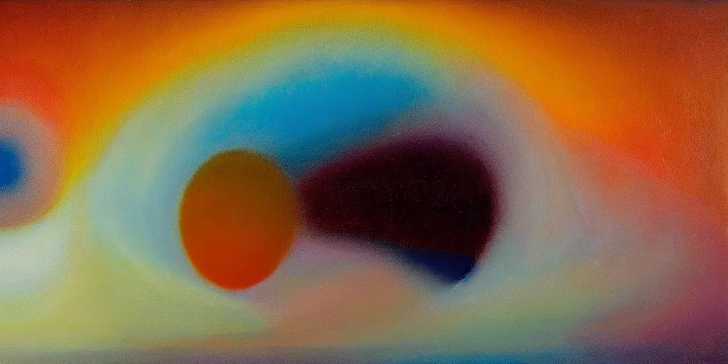Prompt: the inner structure of quantum reality waves. Oil on canvas. Modern painting. Agnes Pelton. Zao Wou-ki. Dali.