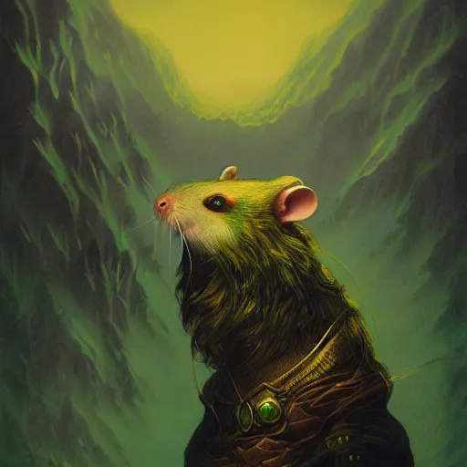 Image similar to Rat king of the mountains, gold and green, portrait, by Anato Finnstark, Tom Bagshaw, Brom