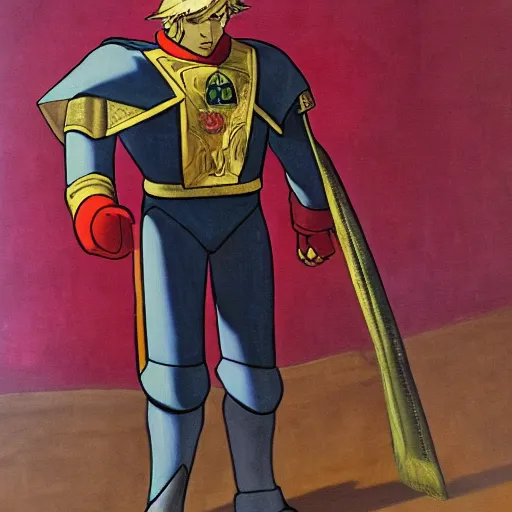 Image similar to char aznable at art gallary looking at a oil painting of garma zabi, detailed,fantasy