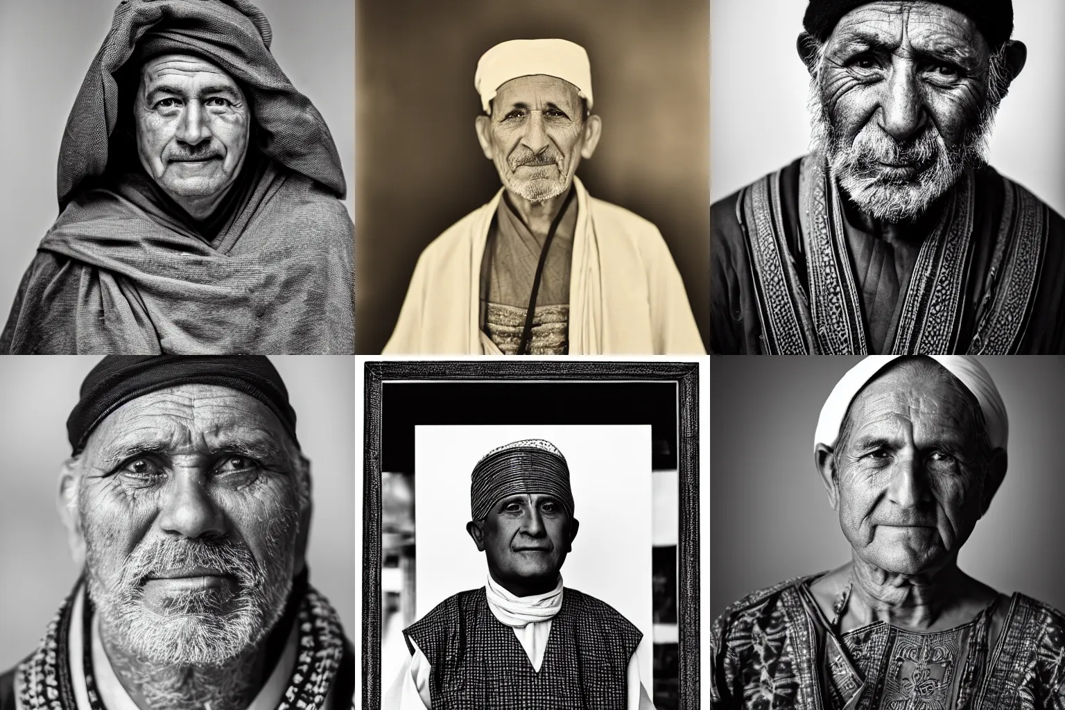 Prompt: portrait of a middle-aged Axmic man in traditional garb, black-and-white photography, 4K