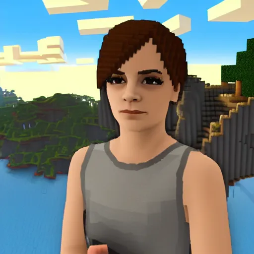 Image similar to Emma Watson screenshot from minecraft