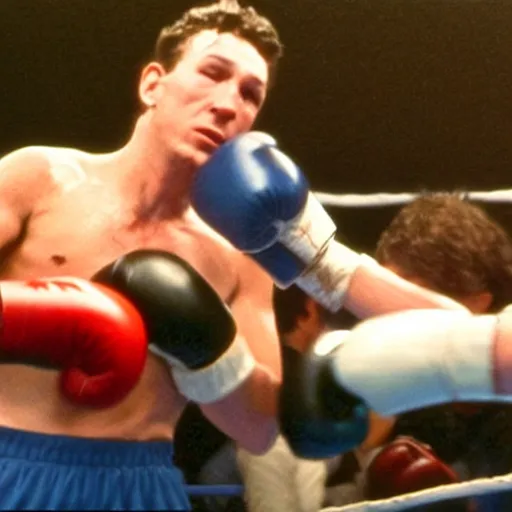 Prompt: a wombat wearing boxing gloves in the boxing ring, movie still from Rocky