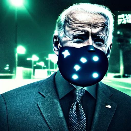 Prompt: portrait of asphalt face, joe biden, lasers shooting out of glowing eyes, smooth reflections, angry looking at camera, outdoor, black sky, 8 k, realistic, depth of field, rule of thirds, highly detailed, award winning photography.