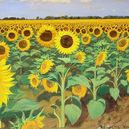 Image similar to painting of a field of sunflowers, painting by william nicholson