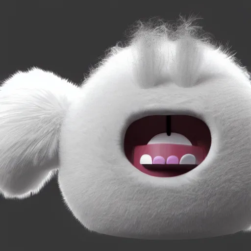 Image similar to cute fluffy monster, vray render, 50mm lens, bottom angle