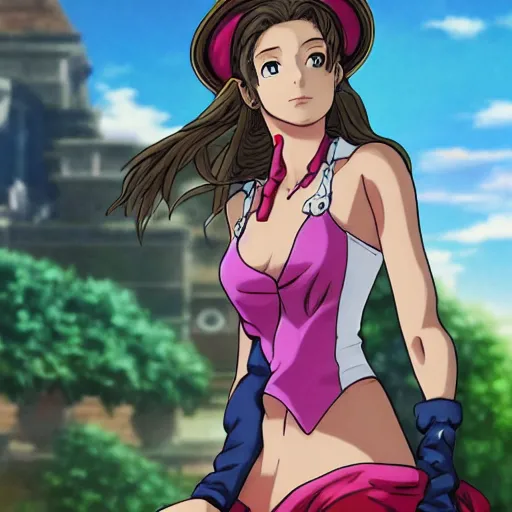 Image similar to aerith gainsborough in jojos bizarre adventure, high quality