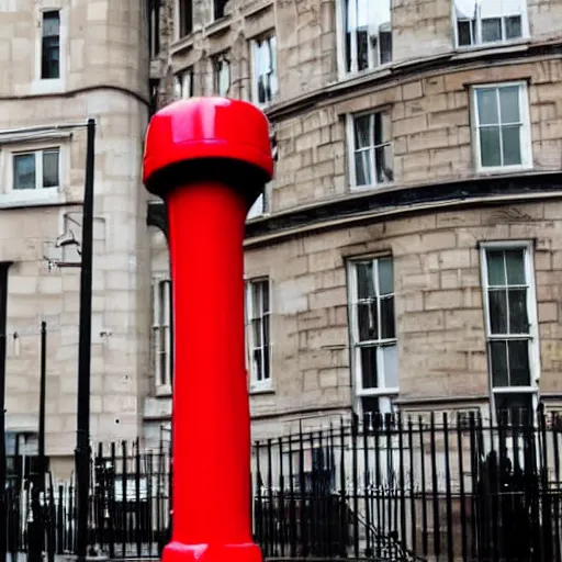 Image similar to a giant statue of a red plunger and a toilet in the center of london.