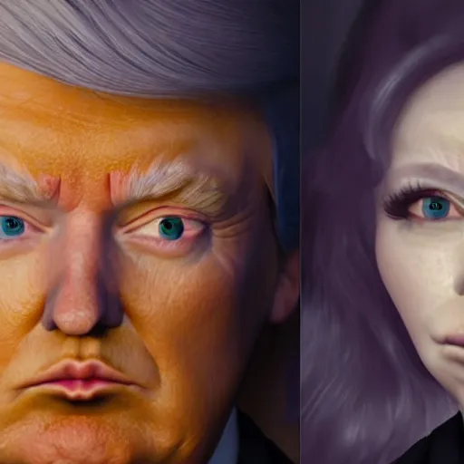 Image similar to Donald trump as Mina Lisa, realistic artstyle, wide shot, dramatic lighting, octane render, hyperrealistic, high quality, highly detailed, HD, beautiful, cinematic, 8k, unreal engine, facial accuracy, symmetrical