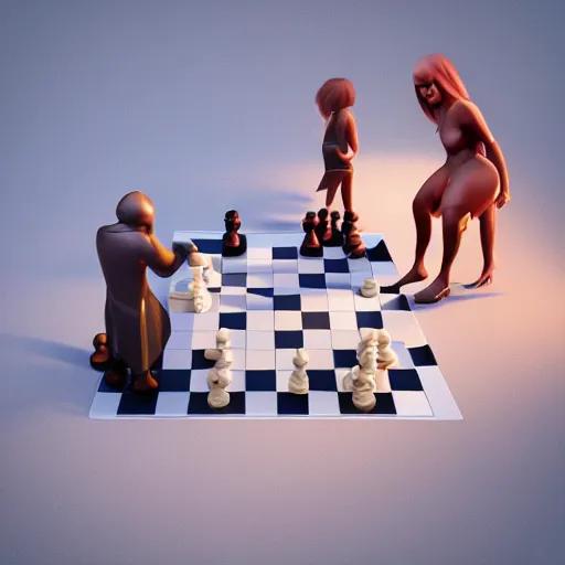 Prompt: Adam and Eve playing chess, octane render dynamic lighting trending on artstation